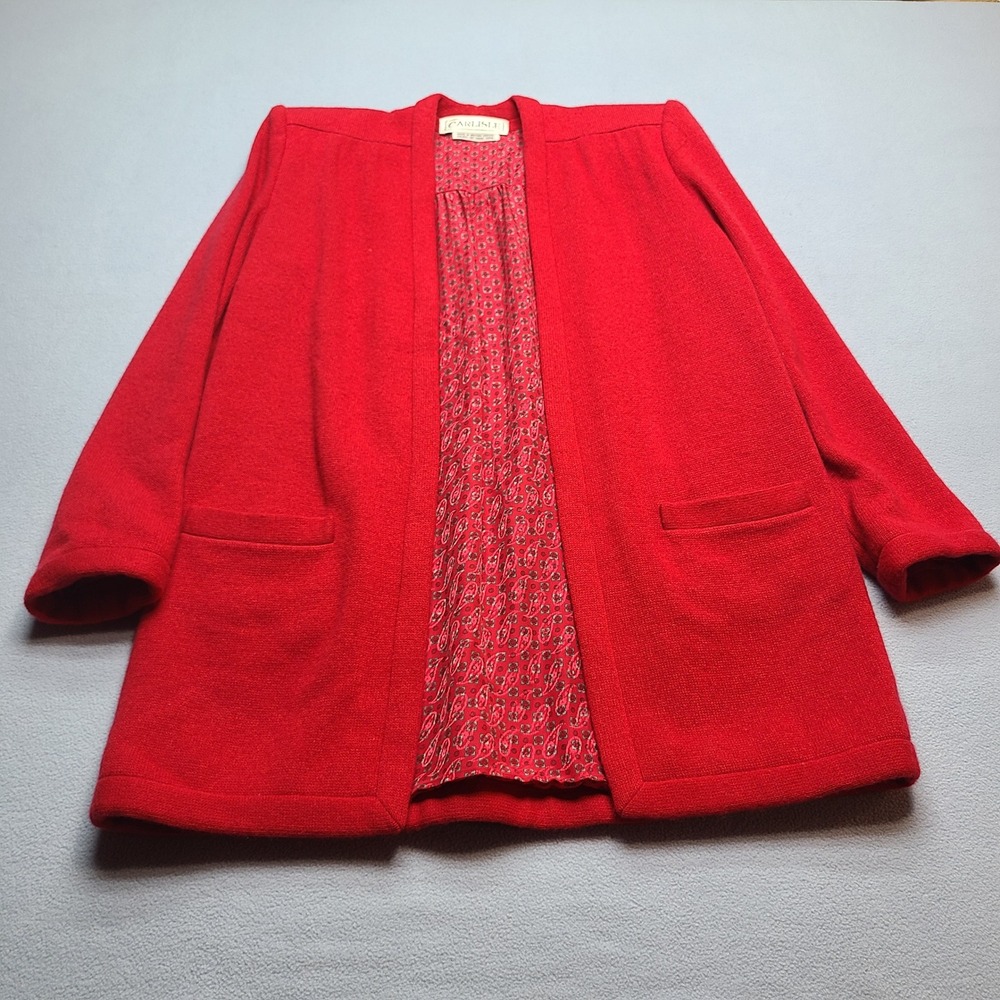 Carlisle Wool Silk Cardigan Jacket Womens 4 Red Excellent Vintage Lined Pocket
